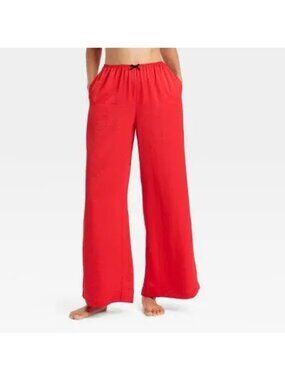 Auden XL Satin Wide-Leg Red Sleep Pants NEW